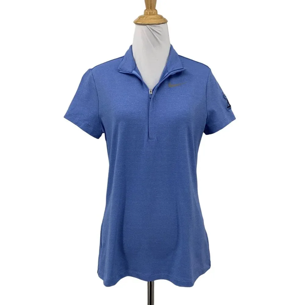 Nike Golf Polo Shirt Womens M Blue Ace Stripe Quarter Zip Skyline Country Club